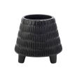 Flowerpot Carved Black 15x15xh13cm Round Conical Stoneware