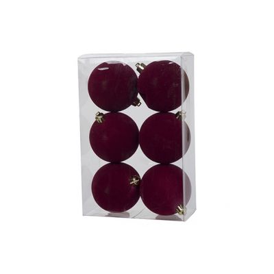 Cosy @ Home Xmas Ball Set6 Velours Dark Red D8cm Syn