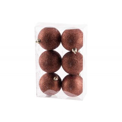 Cosy @ Home Xmas Ball Set6 Glitter Brown D8cm Synthe