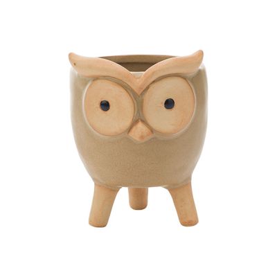 Owl On Foot Planter Taupe 11x10xh13cm Elongated Stoneware