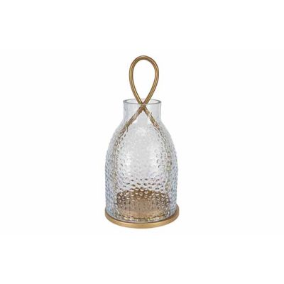 Lantern Gold Painting Clear Glass Gold 11,7x11,7xh23,7cm Elongated Metal-glass