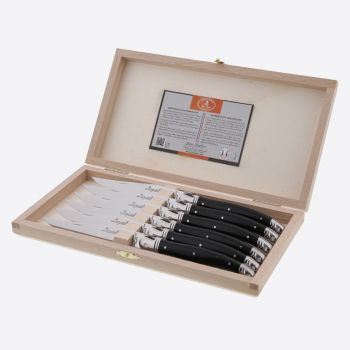 Jean Dubost case with 6 Laguiole steak knives in stainless steel black