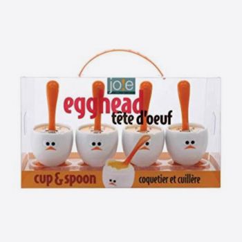Joie Egghead set of 4 egg cups with spoon in plastic white