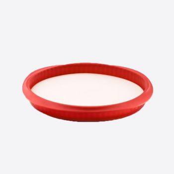 Lékué ribbed pie mold in silicone red Ø 28cm H 3cm with ceramic plate white Ø 28cm