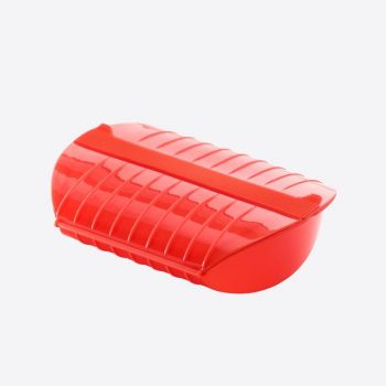 Lékué steam case for microwave for 3-4 persons with tray in silicone red