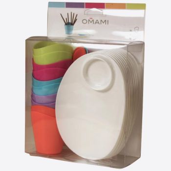 Omami set in 1 colour of plate - glass 90ml & 10x spoon in 5 colours