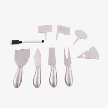 Point-Virgule 9-piece cheese set with knives and markers in stainless steel 27.8x21.5x3.2cm