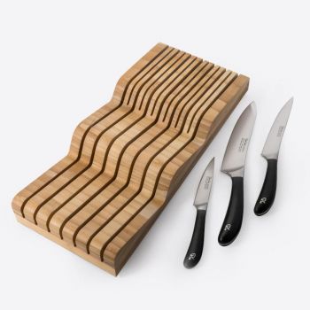 Robert Welch Signature 4 piece set of paring knife 10cm; kitchen knife 14cm; chefs knife 16cm and knife block for drawer