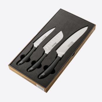Robert Welch Signature 3 piece set of kitchen knife 12cm; santoku knife 11cm and chef knife 18cm