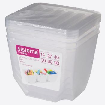 Sistema Storage set of 3 organiser bins with clear lid1.3L