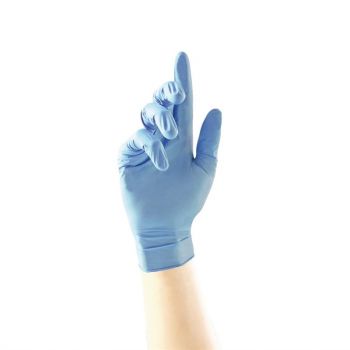 Versterkte blauwe antibacteriële nitriel handschoenen L