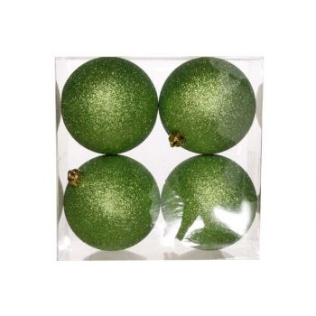 Cosy @ Home Ball Plastic Glitter Set4 Green 10xh10cm