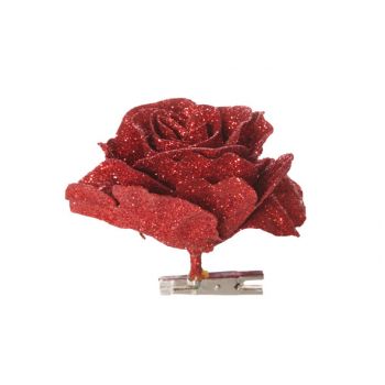 Cosy @ Home Rose On Clip Glitter  Red D10cm