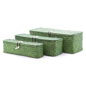 Cosy & Trendy Set3 Seagrass Basket Rect. Green