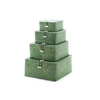 Cosy & Trendy Set4 Seagrass Basket Square Green 26x26x