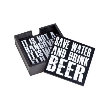 Cosy & Trendy Coaster S4 Wood Black With Text