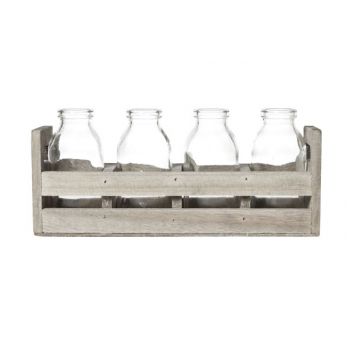 Cosy & Trendy Wooden Box -4 Glass Bottles 24.5x7xh11cm