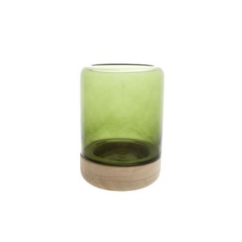 Cosy @ Home Candleglass On Wooden Base Green D15xh20