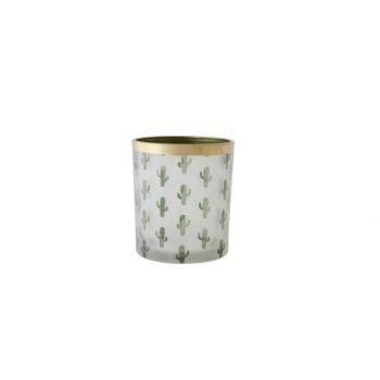 Cosy @ Home Tealightglass Cactus Green Gold D9xh10cm