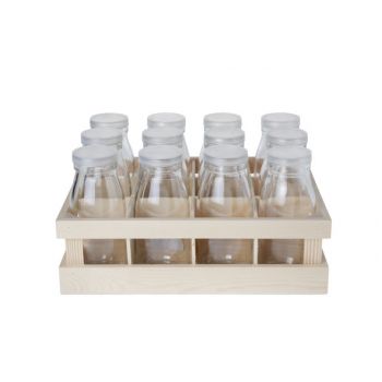 Cosy & Trendy Box In Wood W. 12 Milk Bottles S12 D6x14