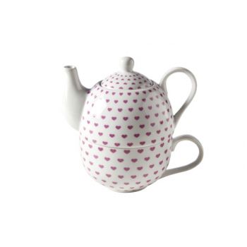 Cosy & Trendy Teapot With Cup D10.5xh15.5 Pink Hearts