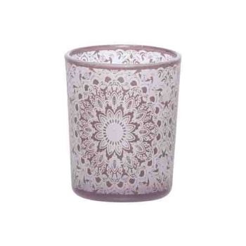 Cosy @ Home Tealight Glass Mandala Pink 6x6xh7cm