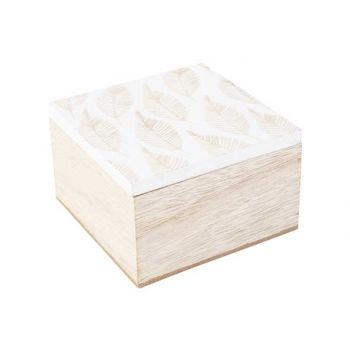 Cosy @ Home Box Leafs White Nature 10x10xh6,5cm Wood