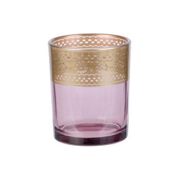 Cosy @ Home Tealight Holder Gold Border Pink 7,8x7,8