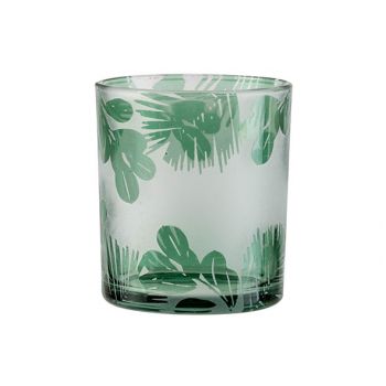 Cosy @ Home Tealight Holder Leaf Green D7xh8cm Glass