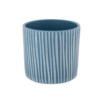Cosy @ Home Flowerpot Lines Blue 13,5x13,5xh13cm Cyl