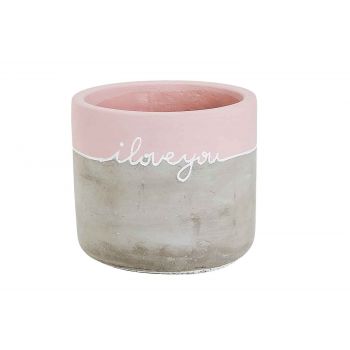 Cosy @ Home Flowerpot Pink Border I Love You Grey 8x