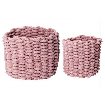Cosy & Trendy Velvet Set2 Baskets Pink Velvet Rope