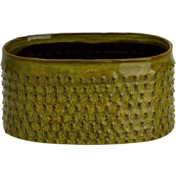 Cosy @ Home Planter Glazed Embossed Dots Grass Green