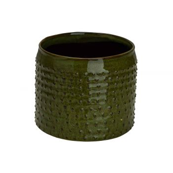 Cosy @ Home Flowerpot Glazed Embossed Dots Green 11,