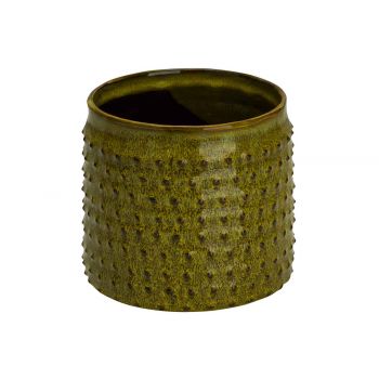Cosy @ Home Flowerpot Glazed Embossed Dots Grass Gre