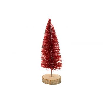 Cosy @ Home Xmas Tree Glitter Wood Base Red 7x7xh20c