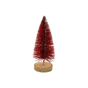 Cosy @ Home Xmas Tree Glitter Wood Base Red 6x6xh15c