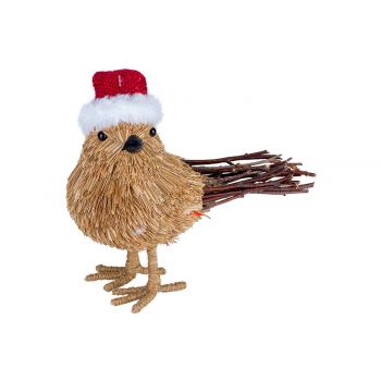 Cosy @ Home Bird Red Hat Straw Nature 17x8xh16cm