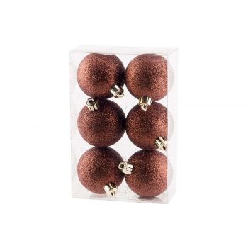 Cosy @ Home Xmas Ball Set6 Glitter Brown D6cm Synthe