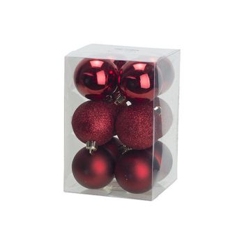 Cosy @ Home Xmas Ball Set12 Mix Dark Red D6cm Synthe