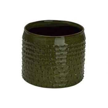 Cosy @ Home Flowerpot Glazed Embossed Dots Grass Gre