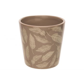 Cosy @ Home Flowerpot Feathers Taupe 11x11xh11cm Con