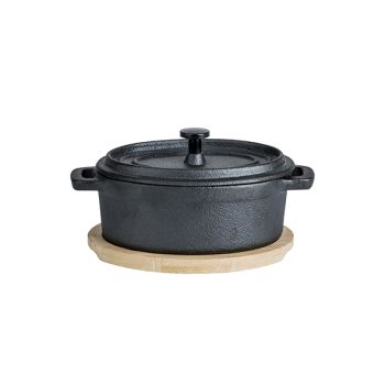 Mini Caster Iron Pot Ovalbamboo Base-color Sleeve-coated