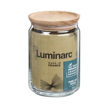 Luminarc Pure Jar  Storage Pot 1l Wooden Lid 1l