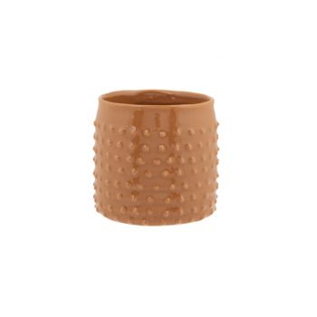 Cosy @ Home Flowerpot Glazed Embossed Dots Camel 11,