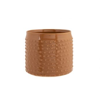 Cosy @ Home Flowerpot Glazed Embossed Dots Camel 17,