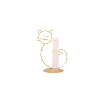 Cosy @ Home Holder Cat 1x Glass Tube Gold 14x10,5xh2