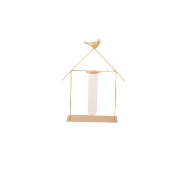 Cosy @ Home Holder House 1x Glass Tube Gold 16,5x7xh