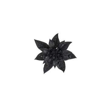 Cosy @ Home Poinsettia Clip Glitter Black D15cm Synt