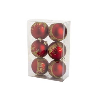 Cosy @ Home Xmas Ball Set6 Trees Gold Glitter Red D8